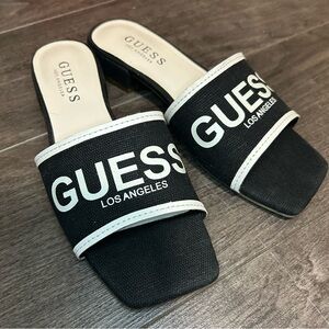 GUESS Black and White Block Heel Sandals